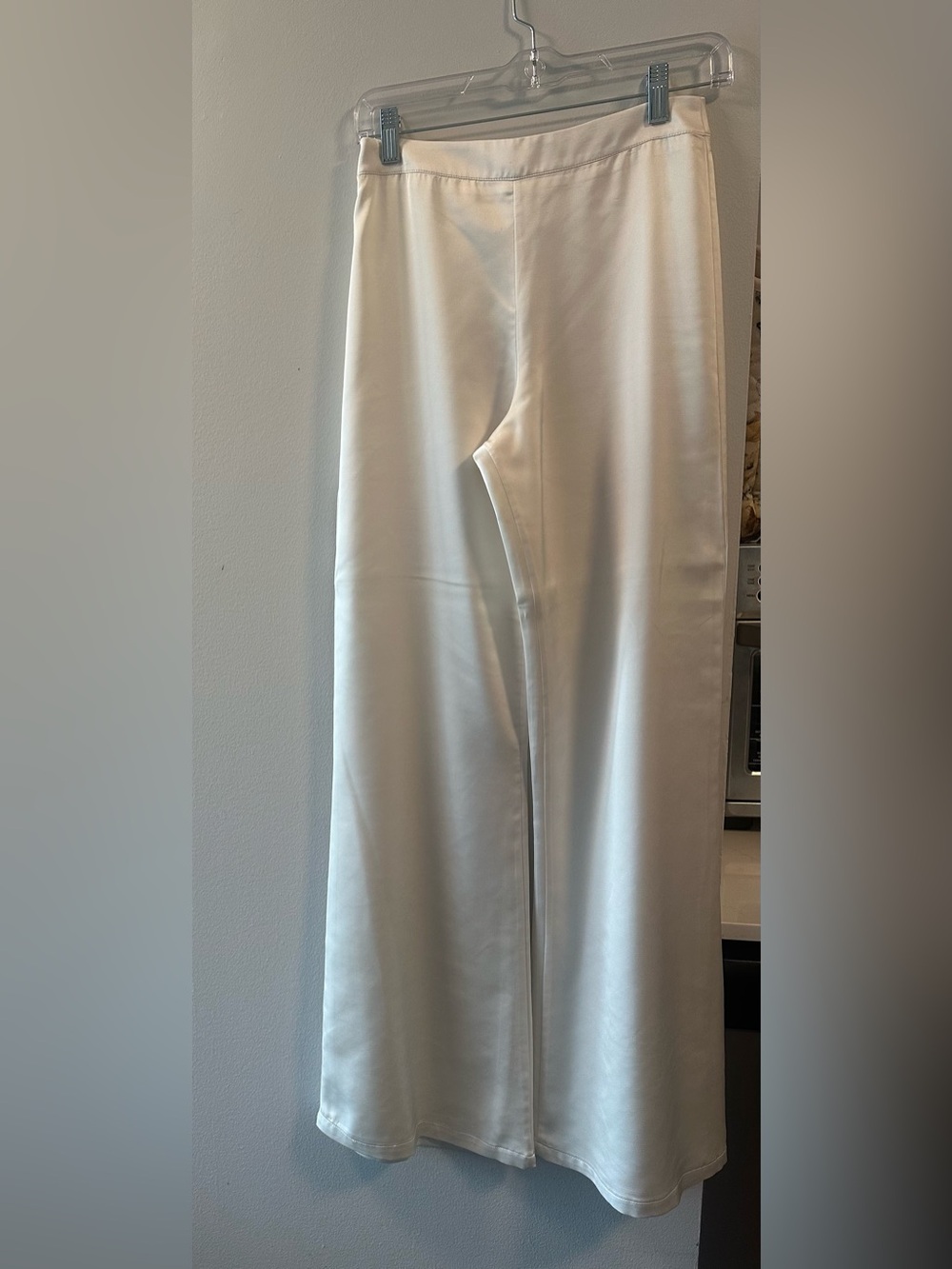 Karina Grimaldi Ivory Satin Wide Leg Pants